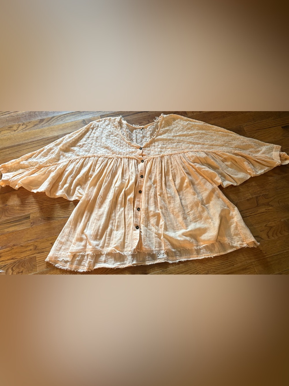 Free People “Harper” Embroidered Tunic, Peach, Size L